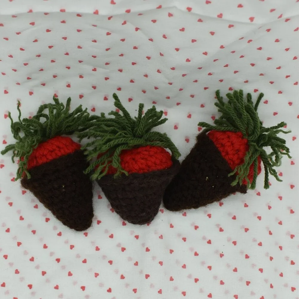 Crochet Catnip Chocolate Covered Strawberry Cat toys Set of Three HAND CRAFTED